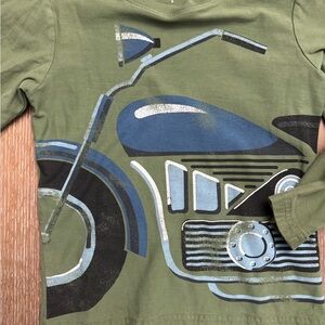 Tea Collection Olive Green Motorcycle Graphic Long Sleeve Tee, EUC, size 5